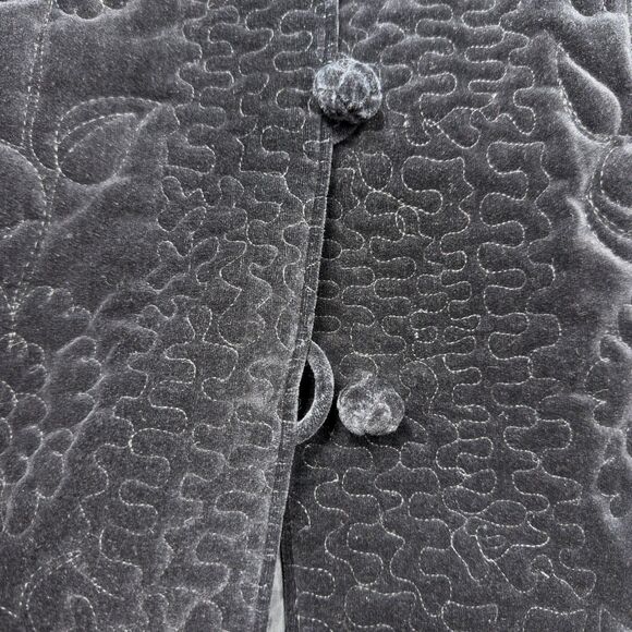 Vintage Quilted Black Velvet Mandarin Collar Jacket Women's Asian Inspired Coat - Picture 8 of 15